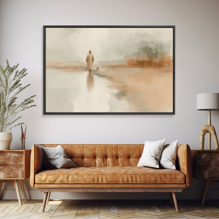 Soft Dawn Walk - Framed Canvas Print - Christian Art Canvas - Jesus Painting - Christian Wall Art - Subtle Christian Art