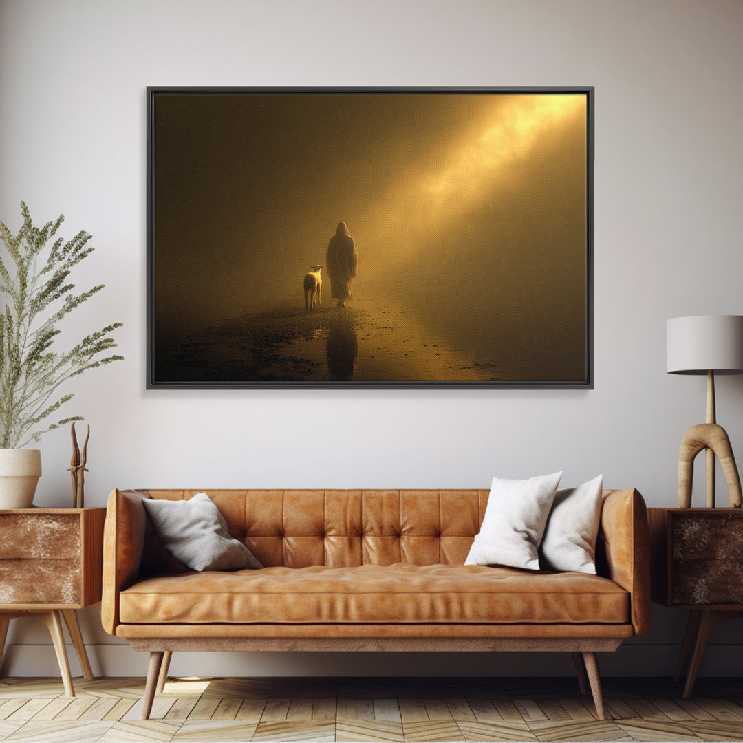 Autumn Shepherd Peace | Framed Canvas Print | Christian Art Canvas | Christian Wall Art | Jesus Painting | Vintage Christian Art
