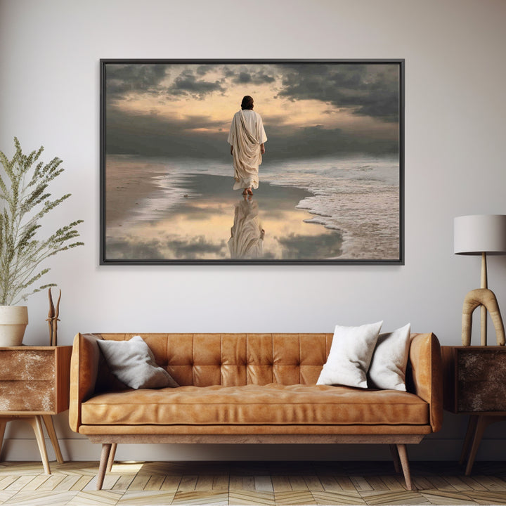 Shorelight Promise, Framed Canvas Print, Jesus Painting, Christian Wall Art, Large Christian Painting, Christian Art Canvas, Minimalist Chr