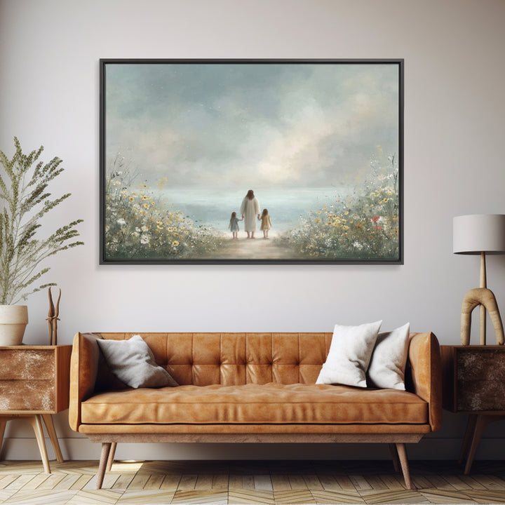 Shoreline Blessings | Framed Canvas Print | Christian Wall Art | Jesus Painting | Christian Art Canvas | Modern Christian Art