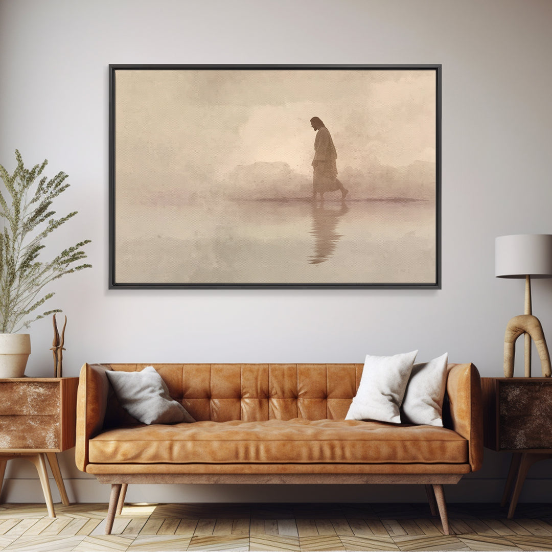 Desert Footsteps – Framed Canvas Print – Christian Art Canvas – Jesus Painting – Minimalist Christian Art – Christian Wall Art – Christian