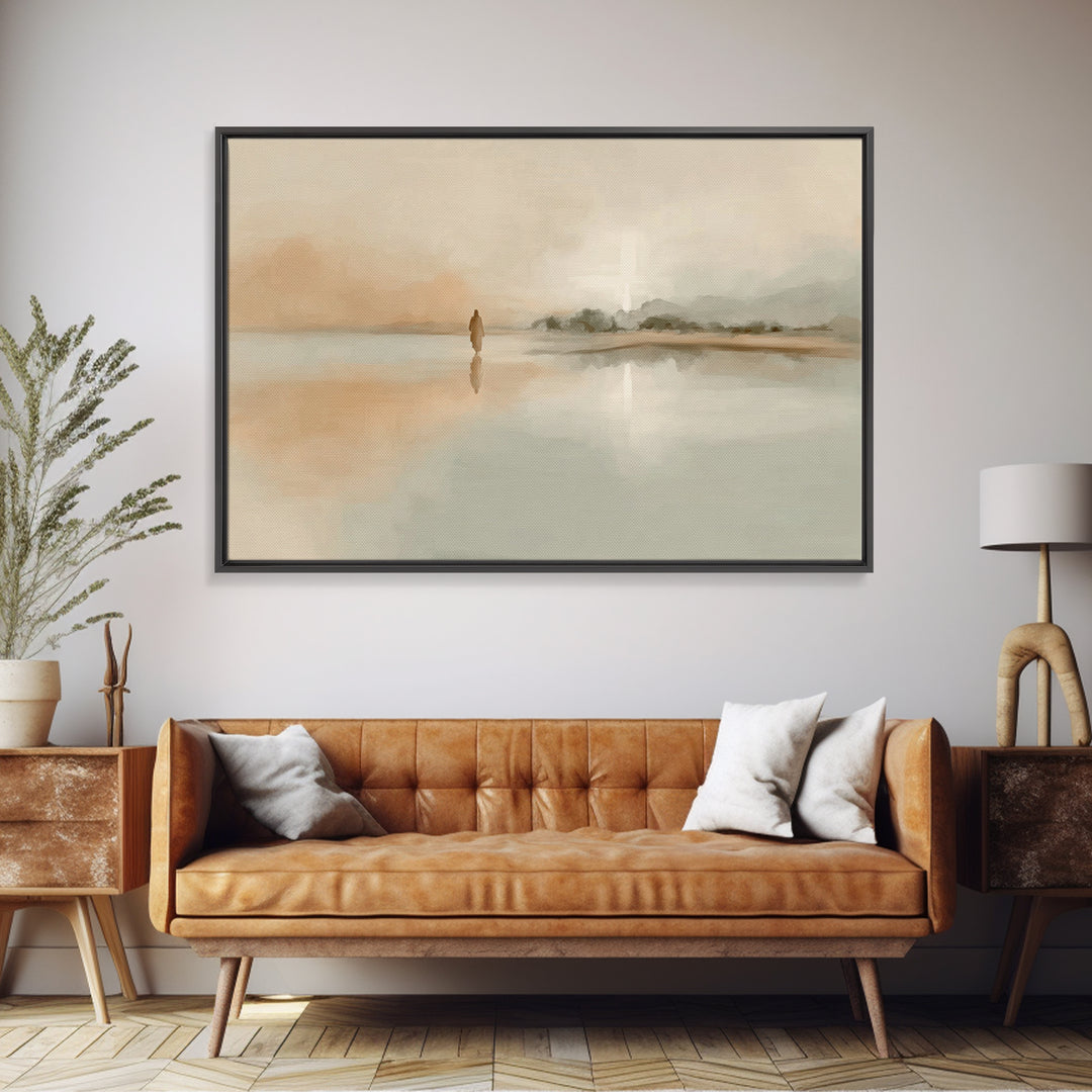 Silent Horizon Peace, Framed Canvas Print, Christian Wall Art, Jesus Painting, Christian Art Canvas, Vintage Christian Art, Large Christian