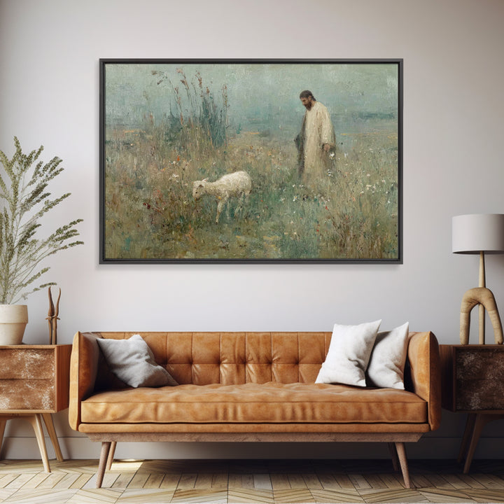 Guiding Lamb | Framed Canvas Print | Christian Art Canvas | Jesus Painting | Christian Wall Art | Christian Decoration | Christian Gift Ide