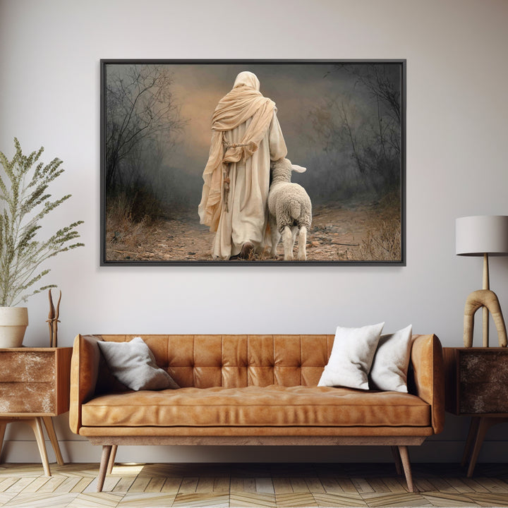 Golden Shepherd Stillness, Framed Canvas Print, Christian Art Canvas, Jesus Painting, Moody Christian Art, Christian Wall Art, Christian Ar