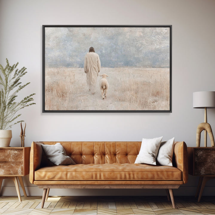 Gentle Path – Framed Canvas Print – Christian Wall Art – Jesus Painting – Christian Art Canvas – Pastoral Scenery – Christian Decor for Hom