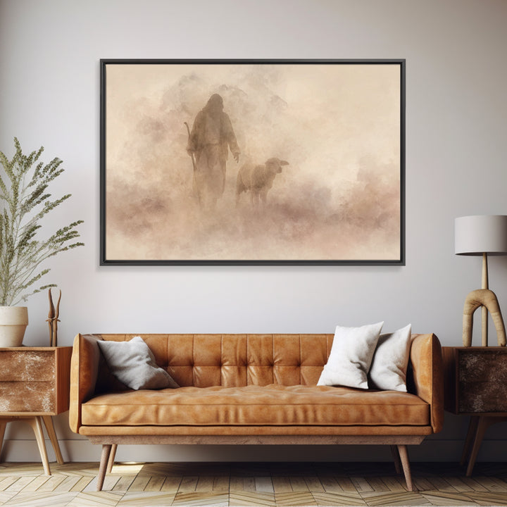Silent Shepherd – Framed Canvas Print | Christian Art Canvas | Jesus Painting | Christian Wall Art | Subtle Christian Art | Christmas Art P