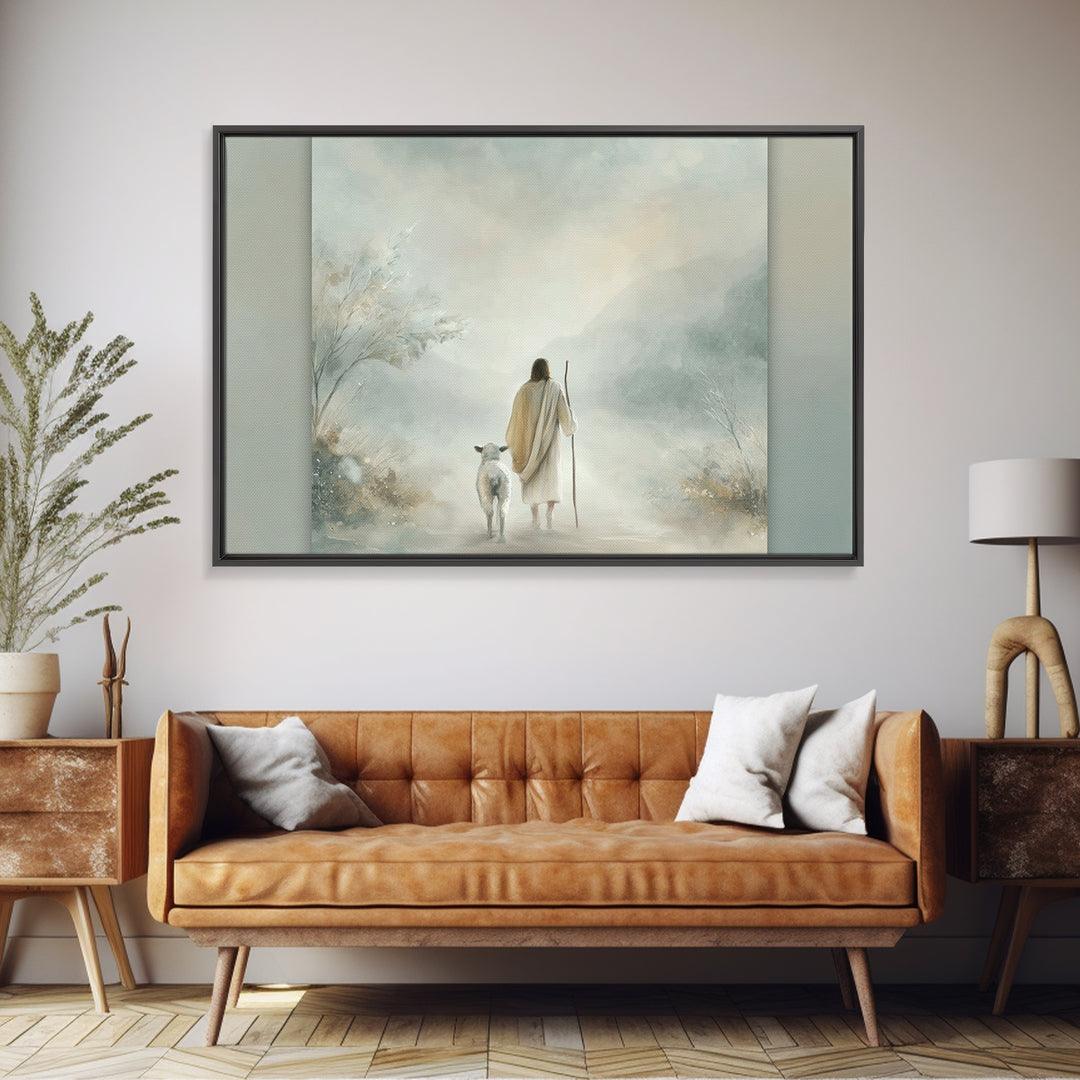 Peaceful Way – Framed Canvas Print – Christian Wall Art – Jesus Painting – Christian Art Print – Minimalist Christian Art – Christian Gift