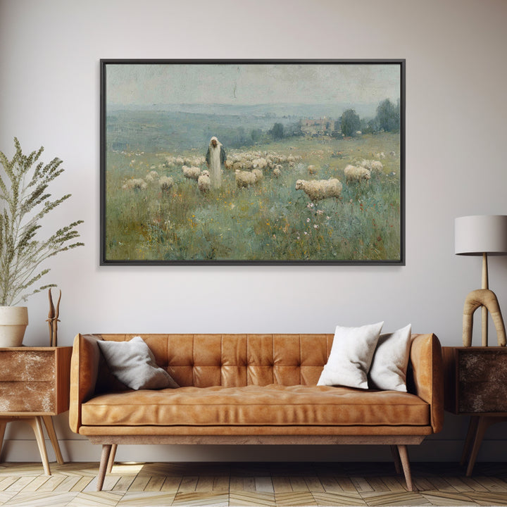 Pasture Blessing – Framed Canvas Print – Christian Art Print – Christian Wall Art – Jesus Painting – Subtle Christian Art – Christian Decor