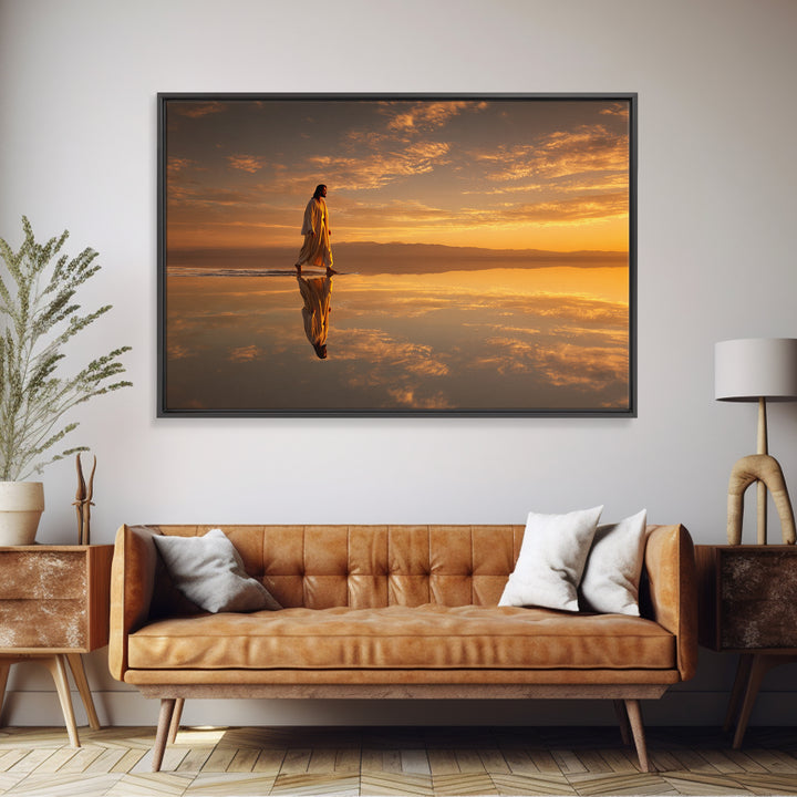 Golden Path Grace – Framed Canvas Print – Jesus Painting – Christian Art Canvas – Christian Wall Art – Modern Christian Painting – Christma