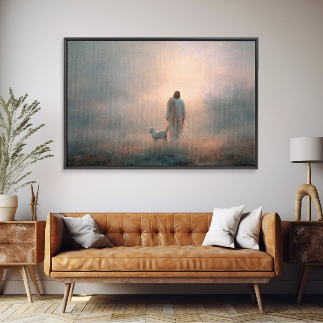 Quiet Shepherd Light, Framed Canvas Print, Christian Art Canvas, Moody Christian Art, Jesus Painting, Christian Wall Art, Subtle Christian