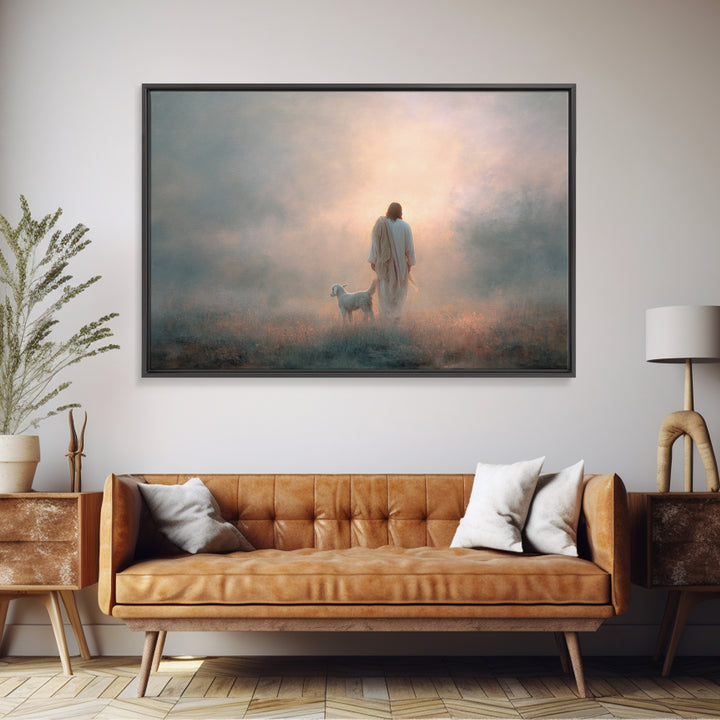 Quiet Shepherd Light, Framed Canvas Print, Christian Art Canvas, Moody Christian Art, Jesus Painting, Christian Wall Art, Subtle Christian