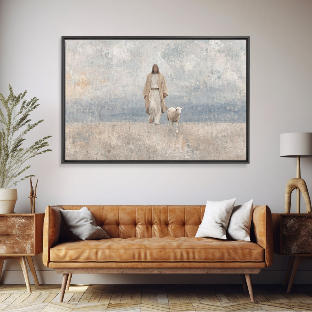 Meadow Grace – Framed Canvas Print – Christian Wall Art – Jesus Painting – Christian Art Canvas – Subtle Christian Art – Christian Gift Ide