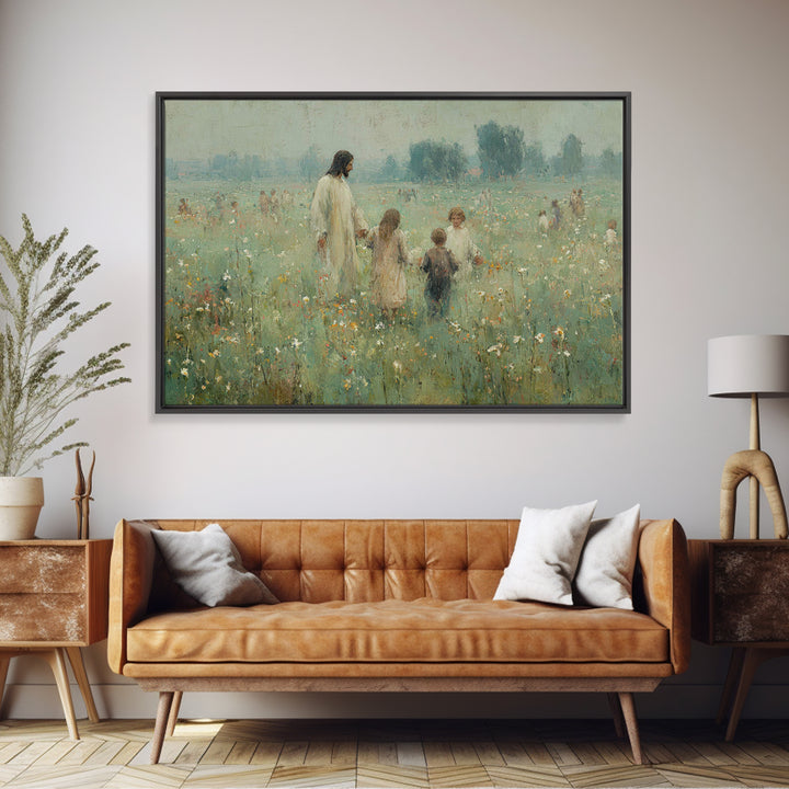 Field Of Blessings | Framed Canvas Print | Christian Art Canvas | Jesus Painting | Vintage Christian Art | Christian Wall Art | Christian A