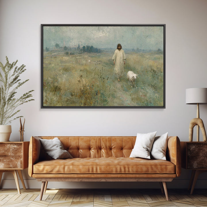 Gentle Shepherd Light, Framed Canvas Print, Christian Art Canvas, Jesus Painting, Vintage Christian Art, Christian Wall Art, Christian Gift