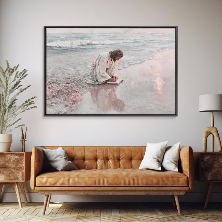 Seaside Grace | Framed Canvas Print | Christian Art Canvas | Jesus Painting | Vintage Christian Art | Christian Wall Art | Christian Gift