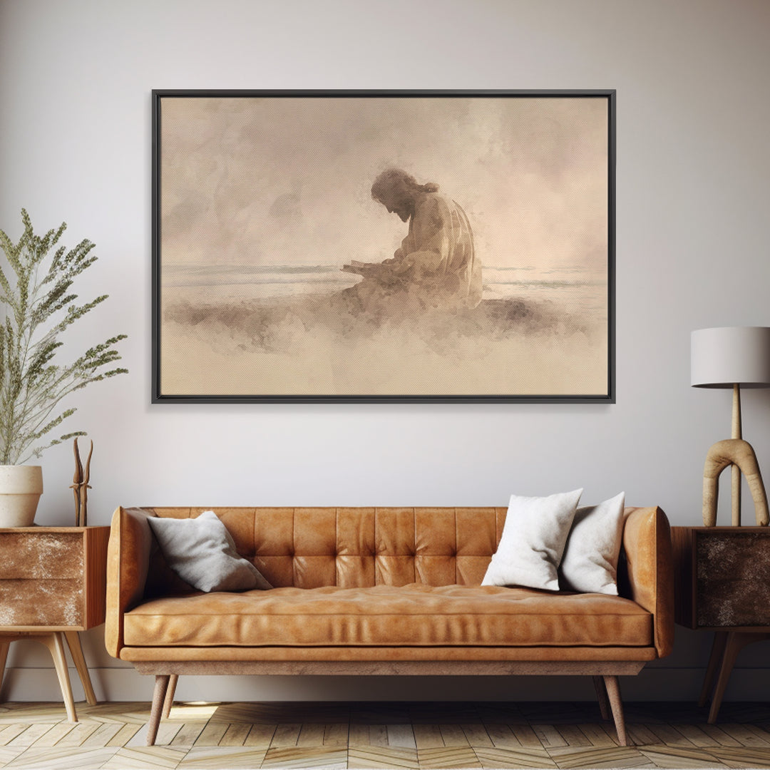 Prayerful Shore – Framed Canvas Print – Christian Wall Art – Jesus Canvas Art – Christian Art Print – Subtle Christian Art – Christian Gift