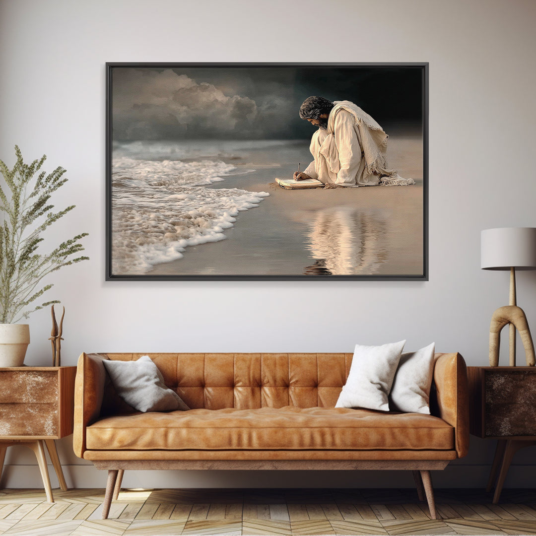 Waves Of Mercy, Framed Canvas Print, Christian Wall Art, Jesus Painting, Christian Art Canvas, Large Christian Art, Subtle Christian Art
