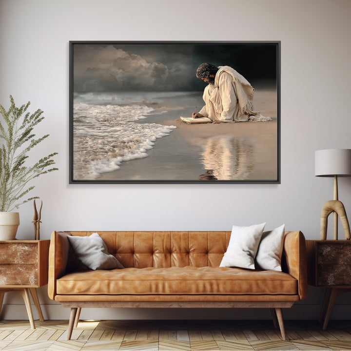 Waves Of Mercy, Framed Canvas Print, Christian Wall Art, Jesus Painting, Christian Art Canvas, Large Christian Art, Subtle Christian Art