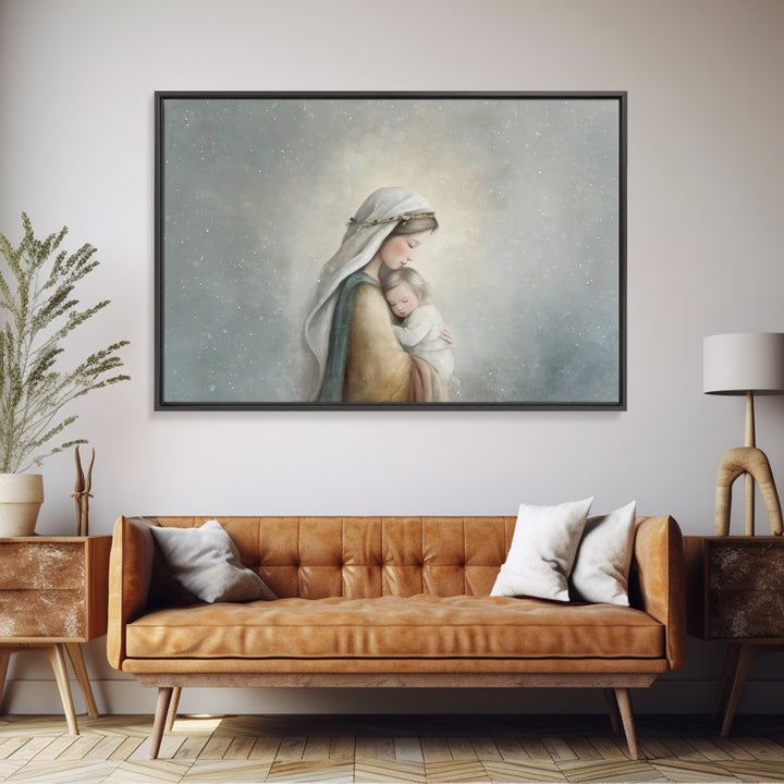 Motherly Light, Framed Canvas Print, Christian Wall Art, Mary And Jesus Painting, Christian Art Canvas, Large Christian Art, Modern Christi