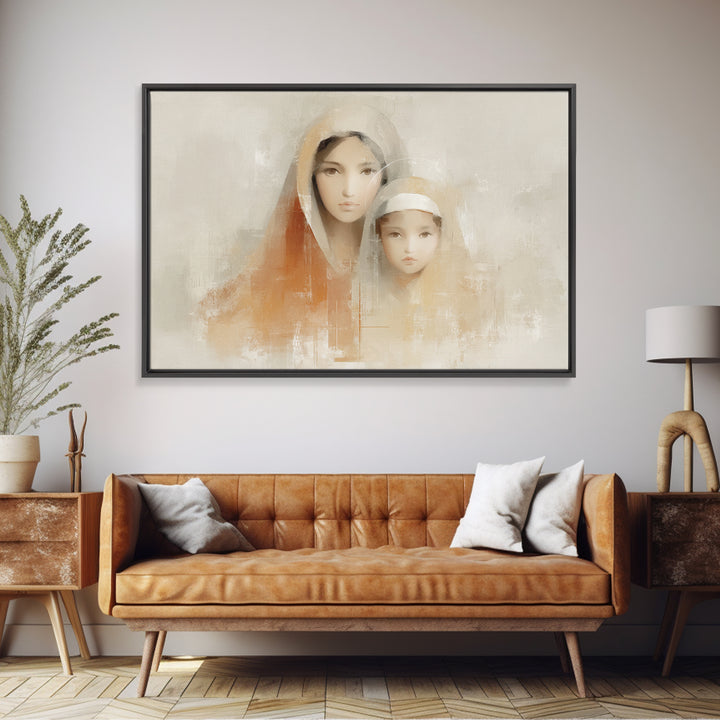 Tender Embrace, Framed Canvas Print, Christian Wall Art, Mary And Jesus Painting, Christian Art Canvas, Large Christian Art, Subtle Christi