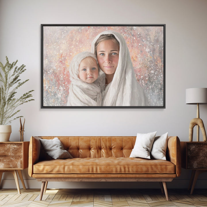 Sacred Bond, Framed Canvas Print, Christian Wall Art, Mary And Jesus Painting, Christian Art Canvas, Large Christian Art, Minimalist Christ