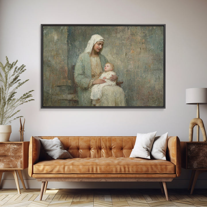 Eternal Motherhood, Framed Canvas Print, Christian Wall Art, Mary And Jesus Painting, Christian Art Canvas, Large Christian Art, Vintage Ch