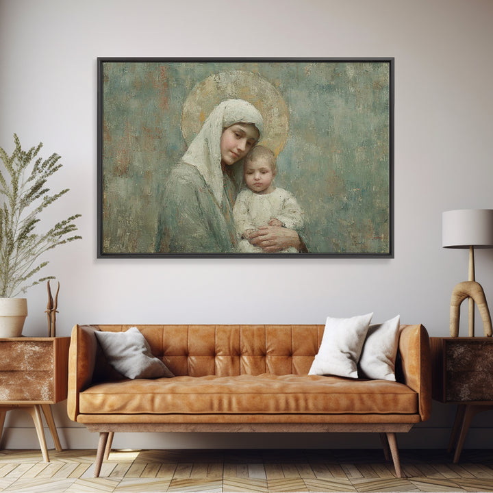 Halo Of Mercy | Framed Canvas Print | Mary And Jesus Painting | Christian Art | Christian Art Canvas | Christian Wall Art