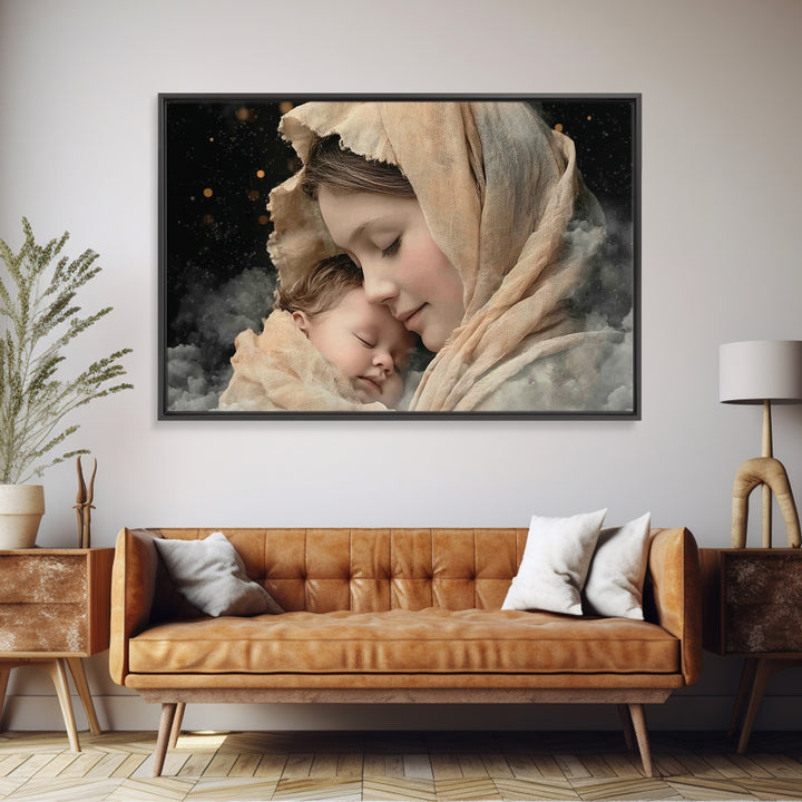 Divine Tenderness | Framed Canvas Print | Christian Art | Christian Art Canvas | Mary And Jesus Painting | Christian Wall Art