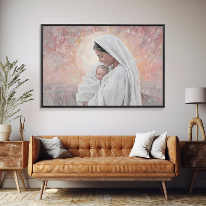 Radiant Dawn Grace | Framed Canvas Print | Christian Wall Art | Christian Art | Christian Art Canvas | Mary And Jesus Painting