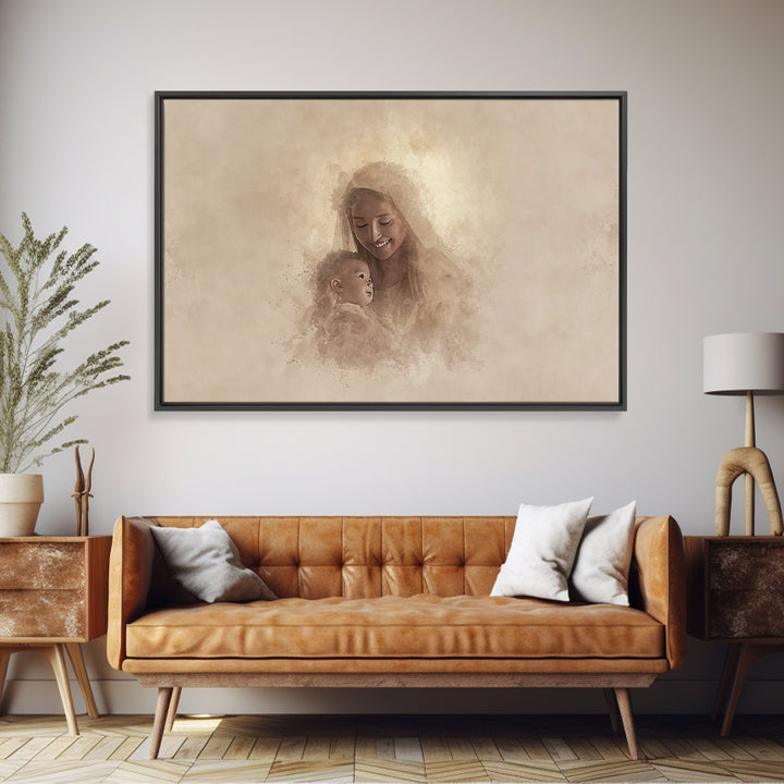 Sacred Joy | Framed Canvas Print | Christian Art Canvas | Christian Art | Christian Wall Art | Mary And Jesus Painting