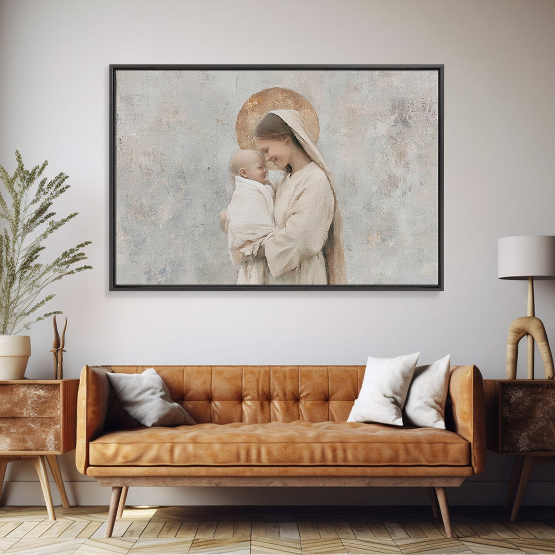 Blessed Light | Framed Canvas Print | Mary And Jesus Painting | Christian Wall Art | Christian Art | Christian Art Canvas