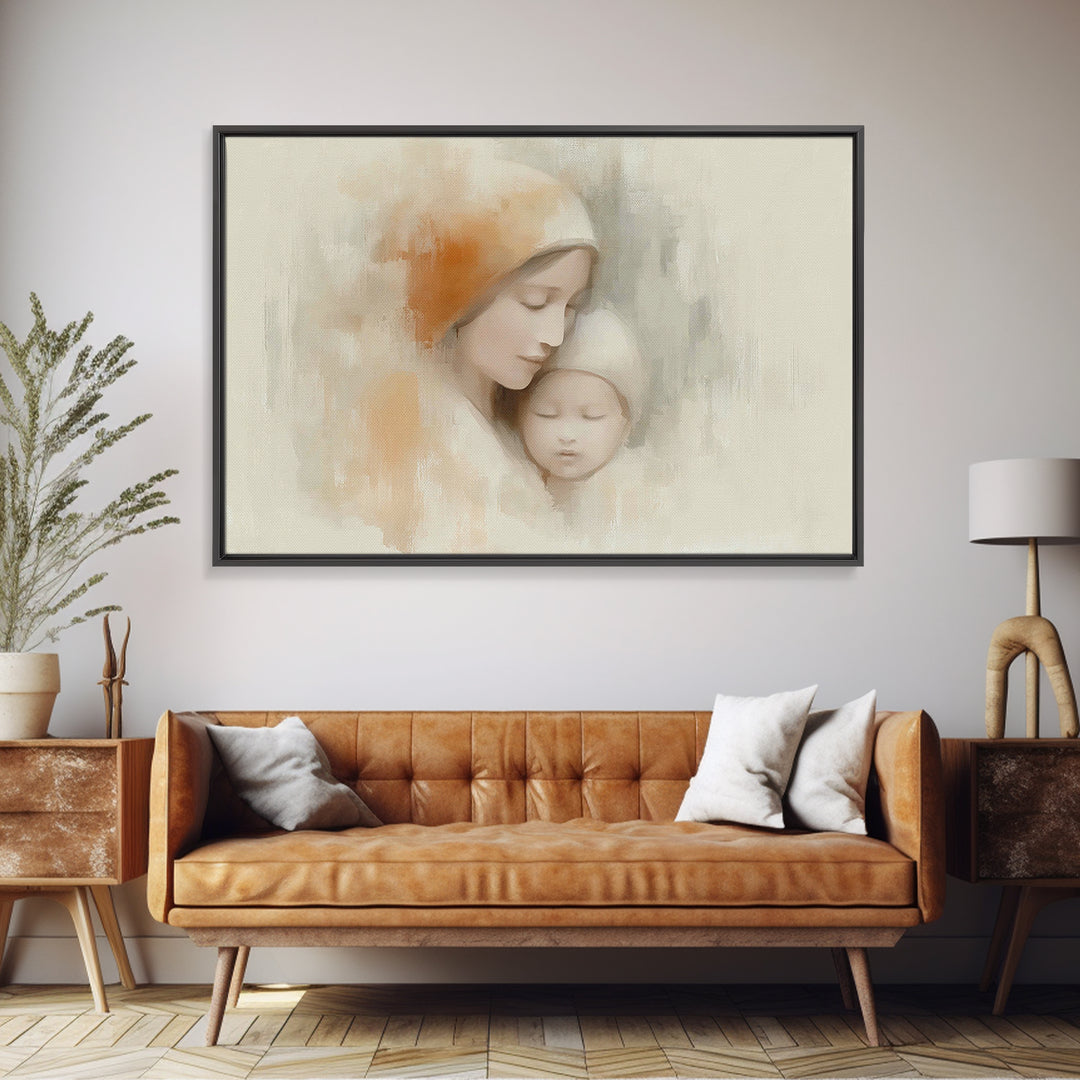 Serene Devotion | Framed Canvas Print | Christian Art | Mary And Jesus Painting | Christian Wall Art | Christian Art Canvas