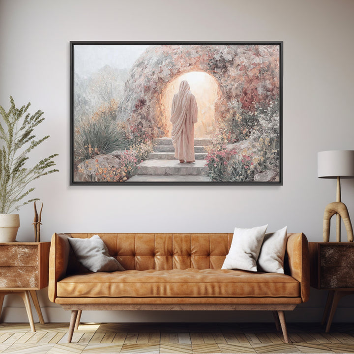 Risen Dawn Path – Framed Canvas Print – Jesus Painting – Christian Wall Art – Christian Art Canvas – Christian Gift Ideas – Christian Decor