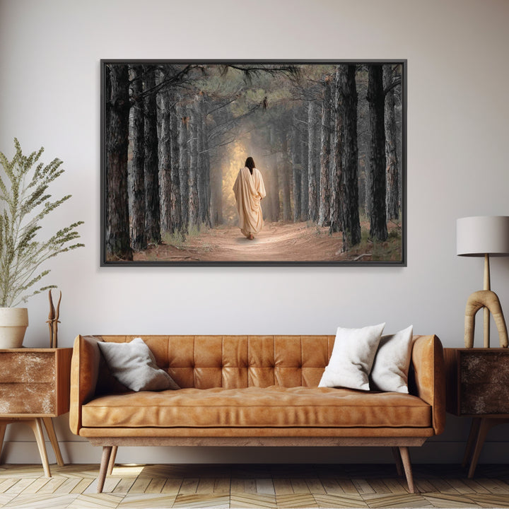 Woodland Savior Steps – Framed Canvas Print – Christian Art Canvas – Christian Wall Art – Jesus Painting – Christian Gift Ideas – Christian