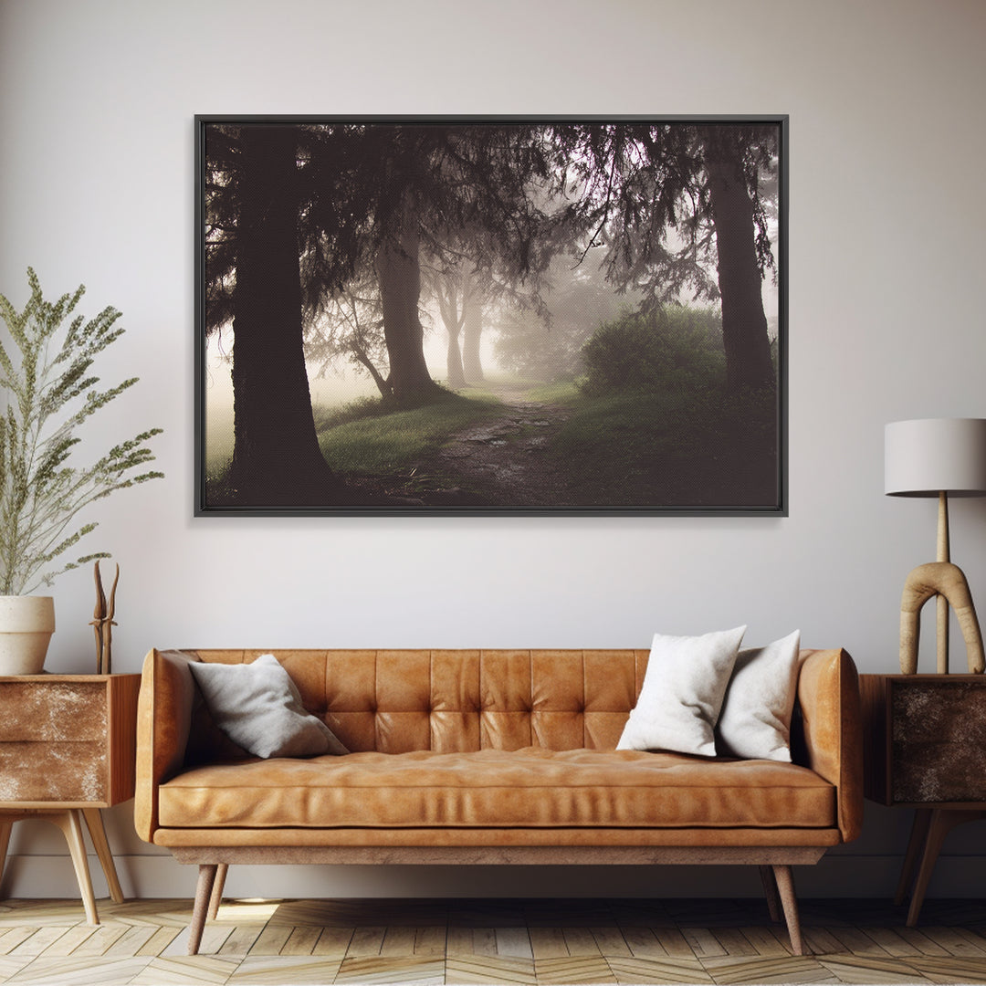Mist Path Dawn – Framed Canvas Print – Christian Wall Art – Christian Art Canvas – Christian Gift Ideas – Christian Decor – Moody Christian