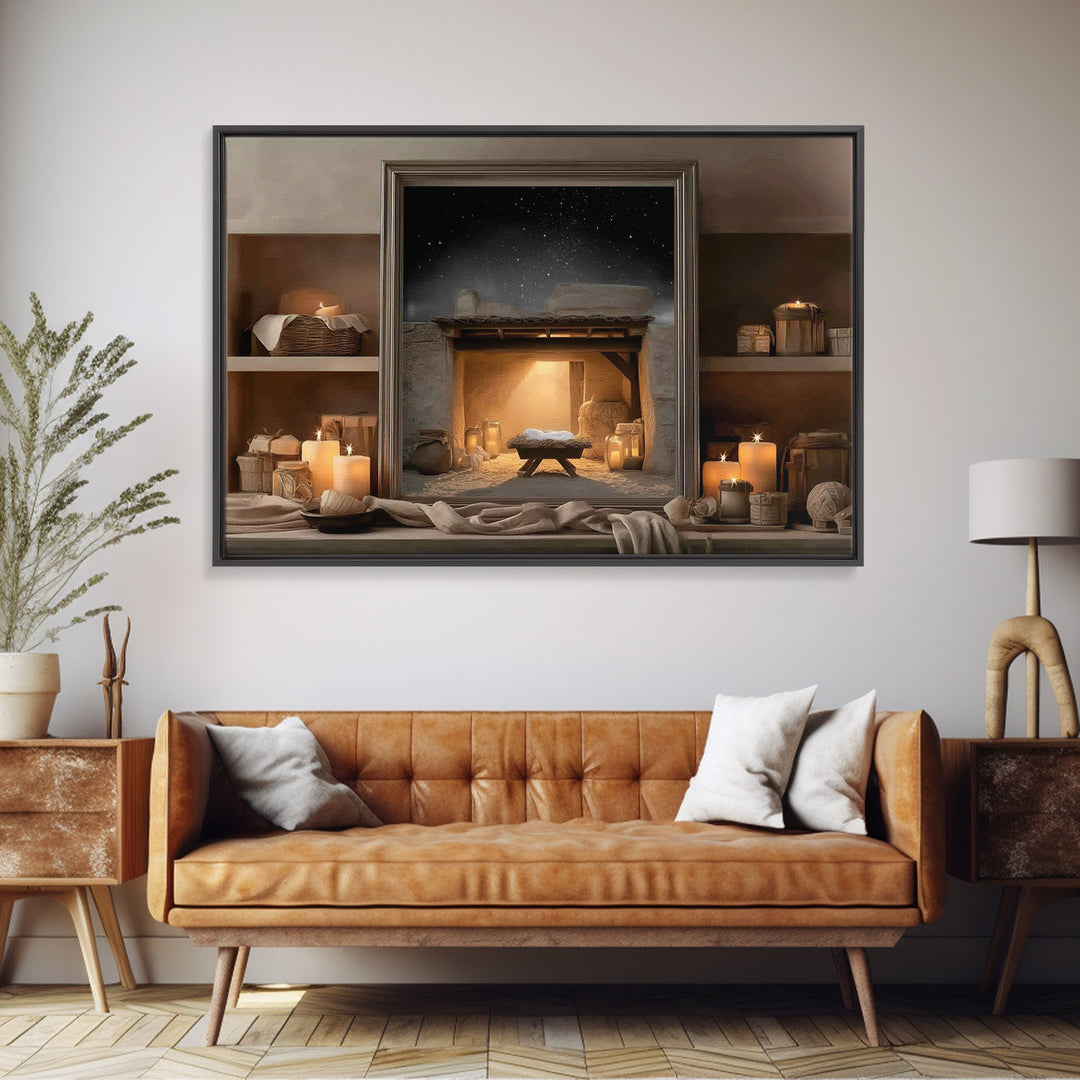 Candlelit Nativity Peace – Framed Canvas Print – Christmas Art – Christian Christmas Decor – Christian Wall Art – Christian Art Canvas – Ch
