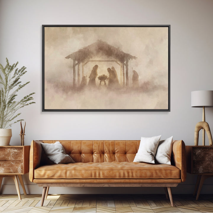 Sacred Birth Scene – Framed Canvas Print – Christian Christmas Art – Christian Art Canvas – Christian Wall Art – Christian Gift Ideas – Vin