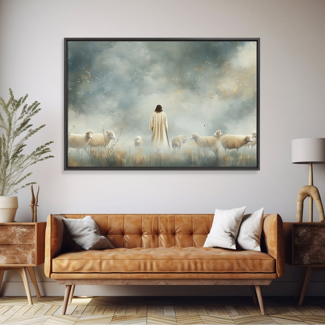 Heavenly Shepherd Light – Framed Canvas Print – Christian Wall Art – Jesus Painting – Christian Art Canvas – Modern Christian Art – Christi