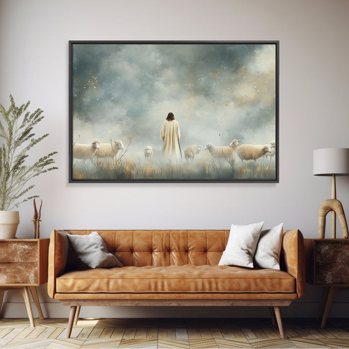 Heavenly Shepherd Light – Framed Canvas Print – Christian Wall Art – Jesus Painting – Christian Art Canvas – Modern Christian Art – Christi