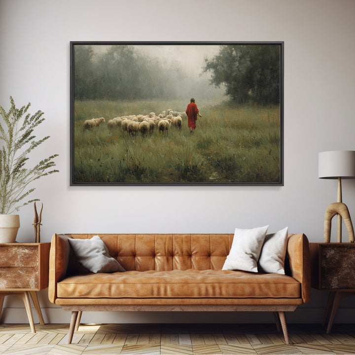 Crimson Pasture Guide, Framed Canvas Print, Christian Art Canvas, Christian Wall Art, Jesus Painting, Christian Gift Ideas, Subtle Christia