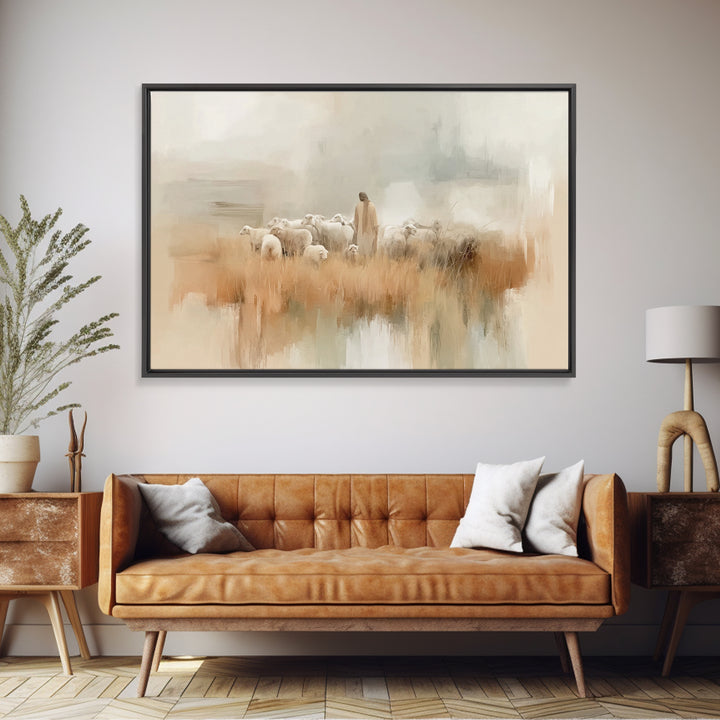 Waterside Shepherd, Framed Canvas Print, Christian Wall Art, Christian Art Canvas, Jesus Painting, Modern Christian Art, Christian Gift Ide