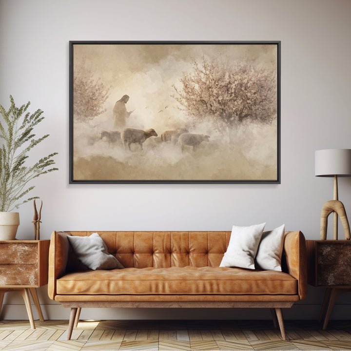 Shepherd’s Quiet Path – Framed Canvas Print – Christian Decor – Christian Art Canvas – Jesus Painting – Christian Wall Art – Christmas Art