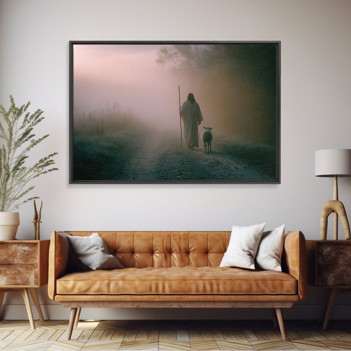 Autumn Shepherd Peace – Framed Canvas Print – Christian Decor – Christian Wall Art – Christian Art Canvas – Christmas Art – Jesus Painting