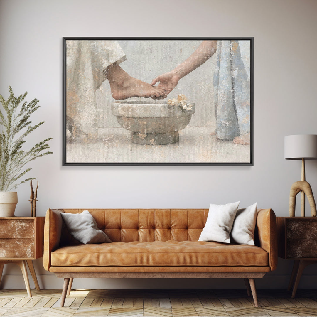 Sacred Washing – Framed Canvas Print – Christian Art Print – Subtle Christian Paintings – Christian Wall Art – Christian Art Gift – Modern