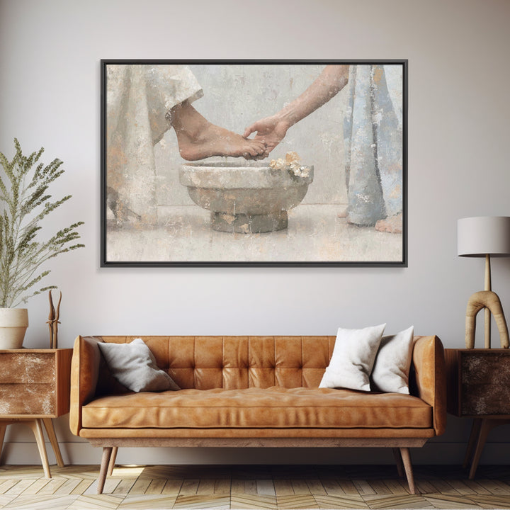 Sacred Washing – Framed Canvas Print – Christian Art Print – Subtle Christian Paintings – Christian Wall Art – Christian Art Gift – Modern