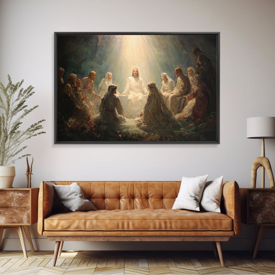 Divine Illumination, Framed Canvas Print, Christian Wall Art, Jesus Canvas Art, Modern Christian Painting, Christian Christmas Art, Christi