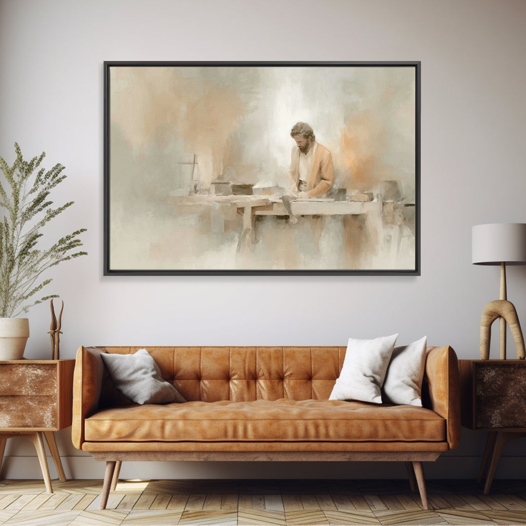 Humble Workshop, Framed Canvas Print, Christian Art Canvas, Jesus Painting, Subtle Christian Art, Christian Wall Art, Christian Gift Ideas