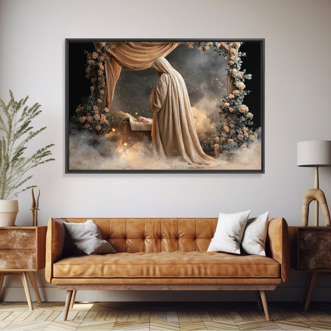 Holy Nativity – Framed Canvas Print – Christian Christmas Art – Christian Wall Art – Jesus Painting – Christian Art Canvas – Christmas Art