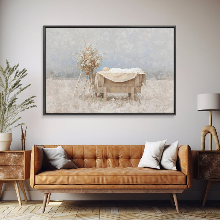 Silent Manger – Framed Canvas Print – Christian Art Canvas – Christmas Wall Art – Minimalist Christian Art – Christian Paintings – Christia