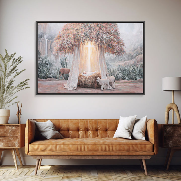 Humble Cradle – Framed Canvas Print – Christian Wall Art – Subtle Christian Art – Christian Art Canvas – Christian Gift – Minimalist Christ